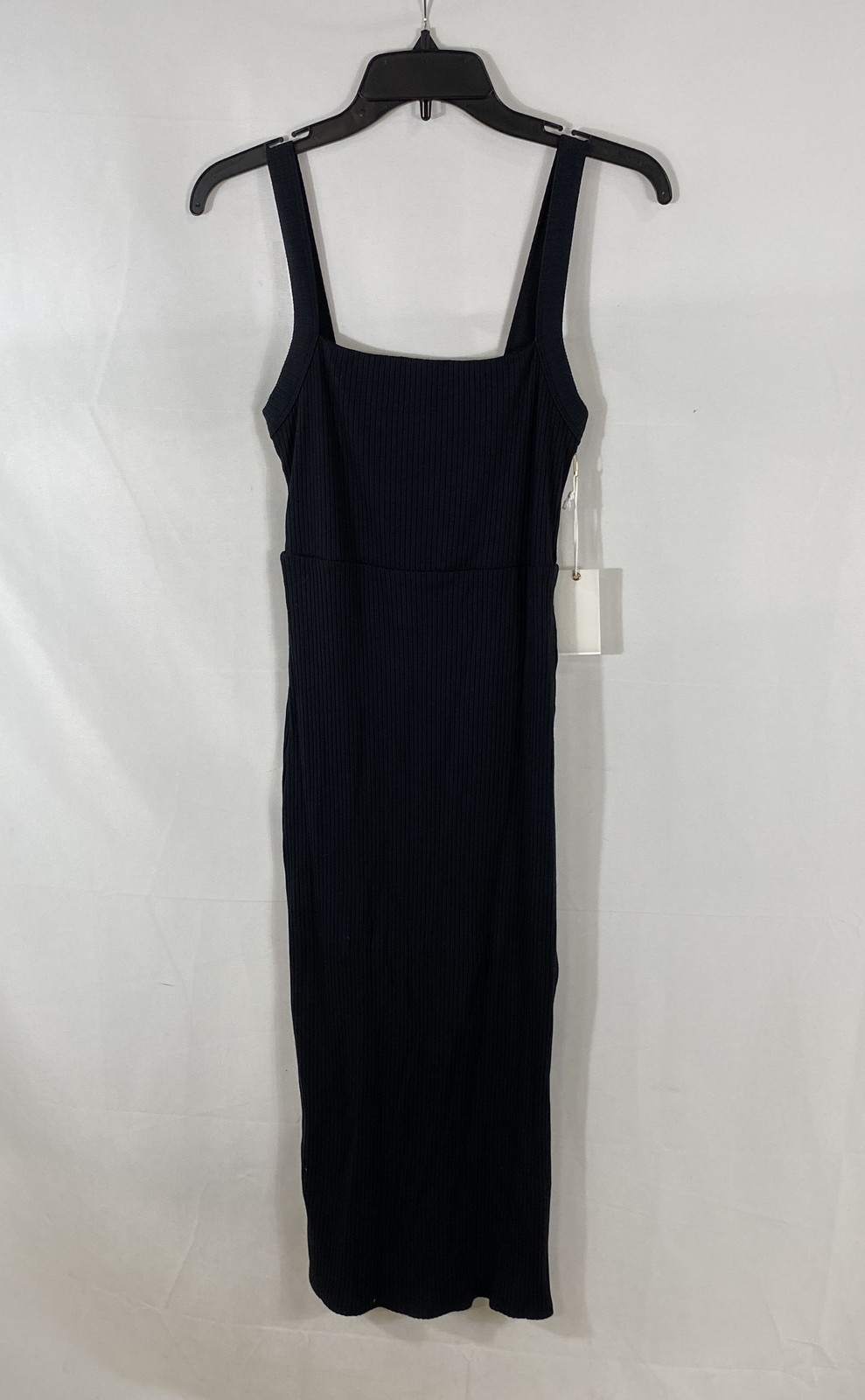 Good American Women’s Black Ribbed Sleeveless Square Neck Midi Dress Sz 1 NWT