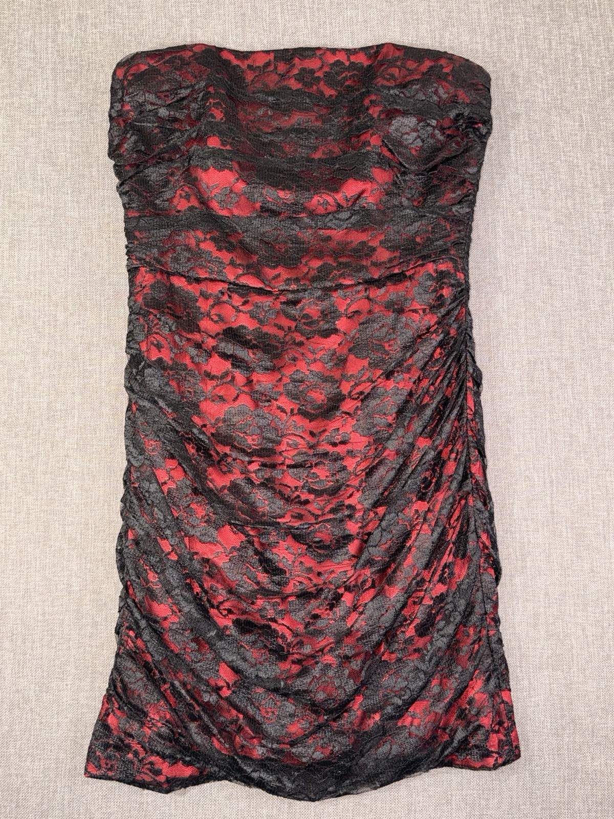 Maria Bianca Nero Vintage Red And Black Lace Dress Small Strapless Corset Size M