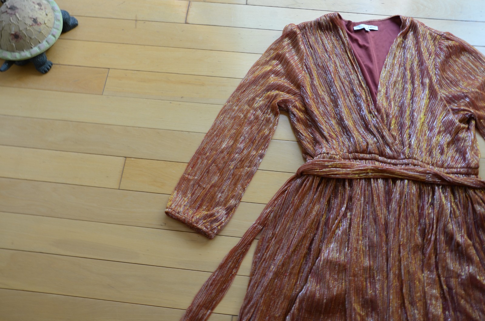 Baltic Born Elegant Rust Orange Shimmee Wrap Dress Size L