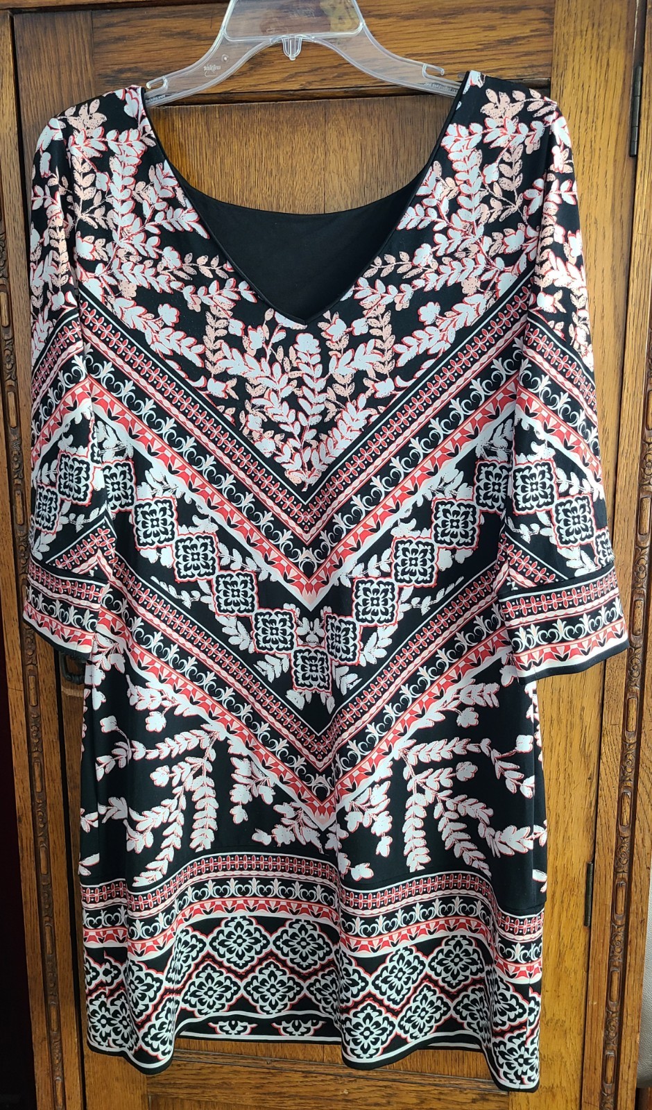 WHBM Shift Sheath Dress 3/4 Sleeve Graphic Floral Mixed Print Small Black Pink