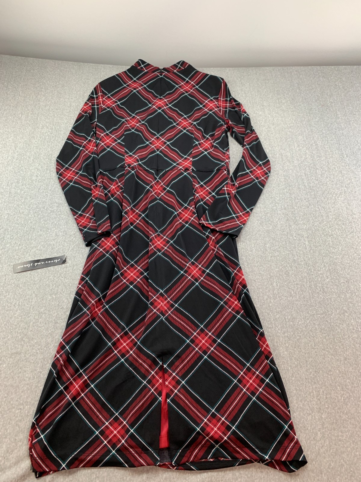 Clover and Sloane High Neck Side Pleated A-line Sheath Dress Women 8 Black Plaid