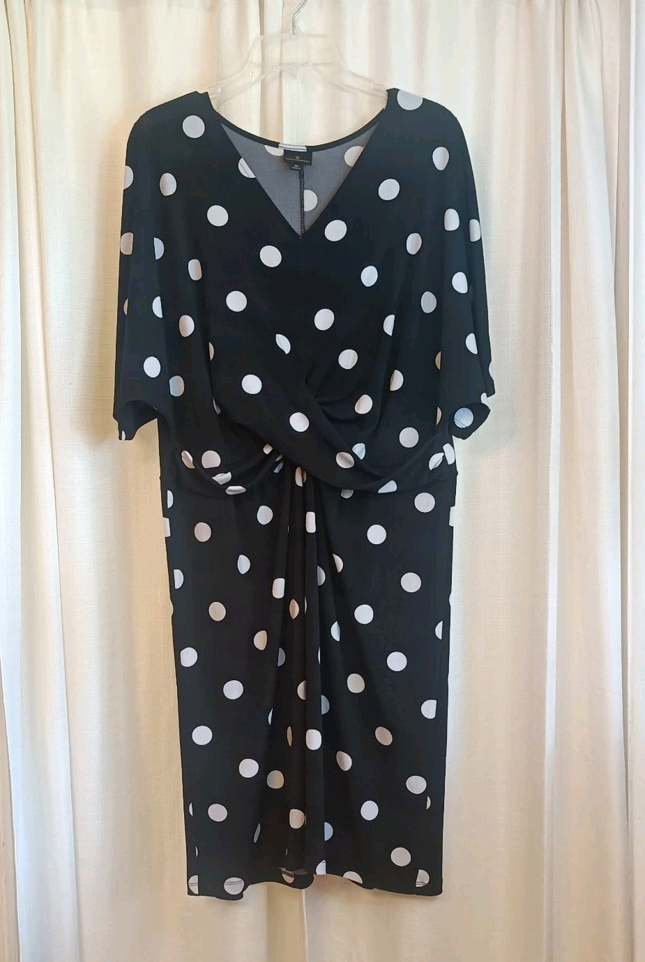Worthington Women’s Size XL Black White Polka Dot V Neck Stretch Dress