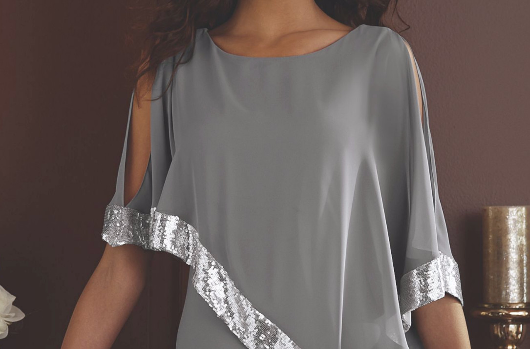 16W PLUS Midnight Velvet Gray Silver Formal Cocktail Party Clarice Sequin Dress