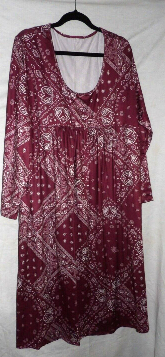 UNBRANDED Maroon LONGSLEEVE Knit Jersey DRESS Below Knee Length Womens Size 4X