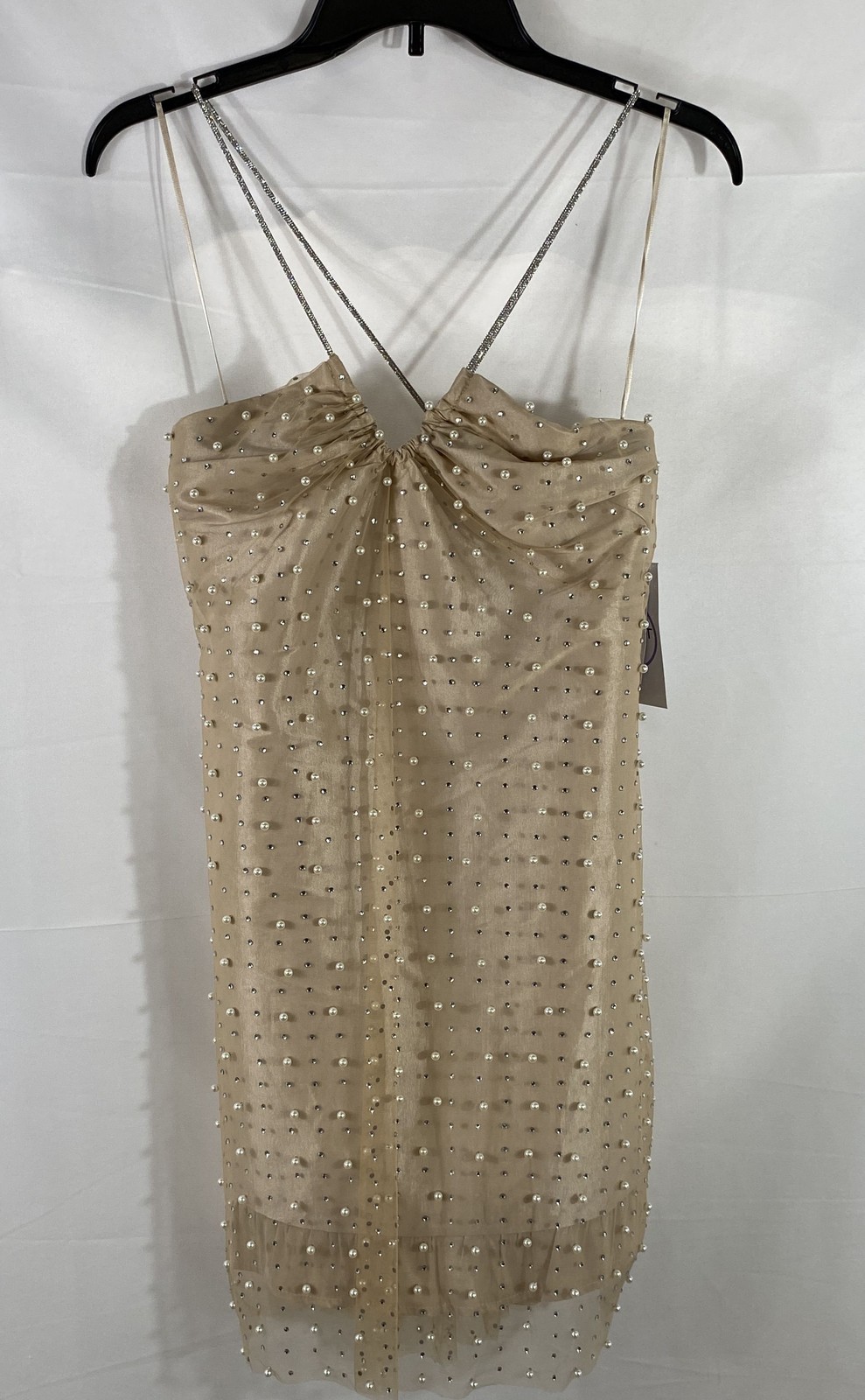 Violet Weekend Women’s Dress Champagne Pearl Rhinestone Embellished 9/10 NWT