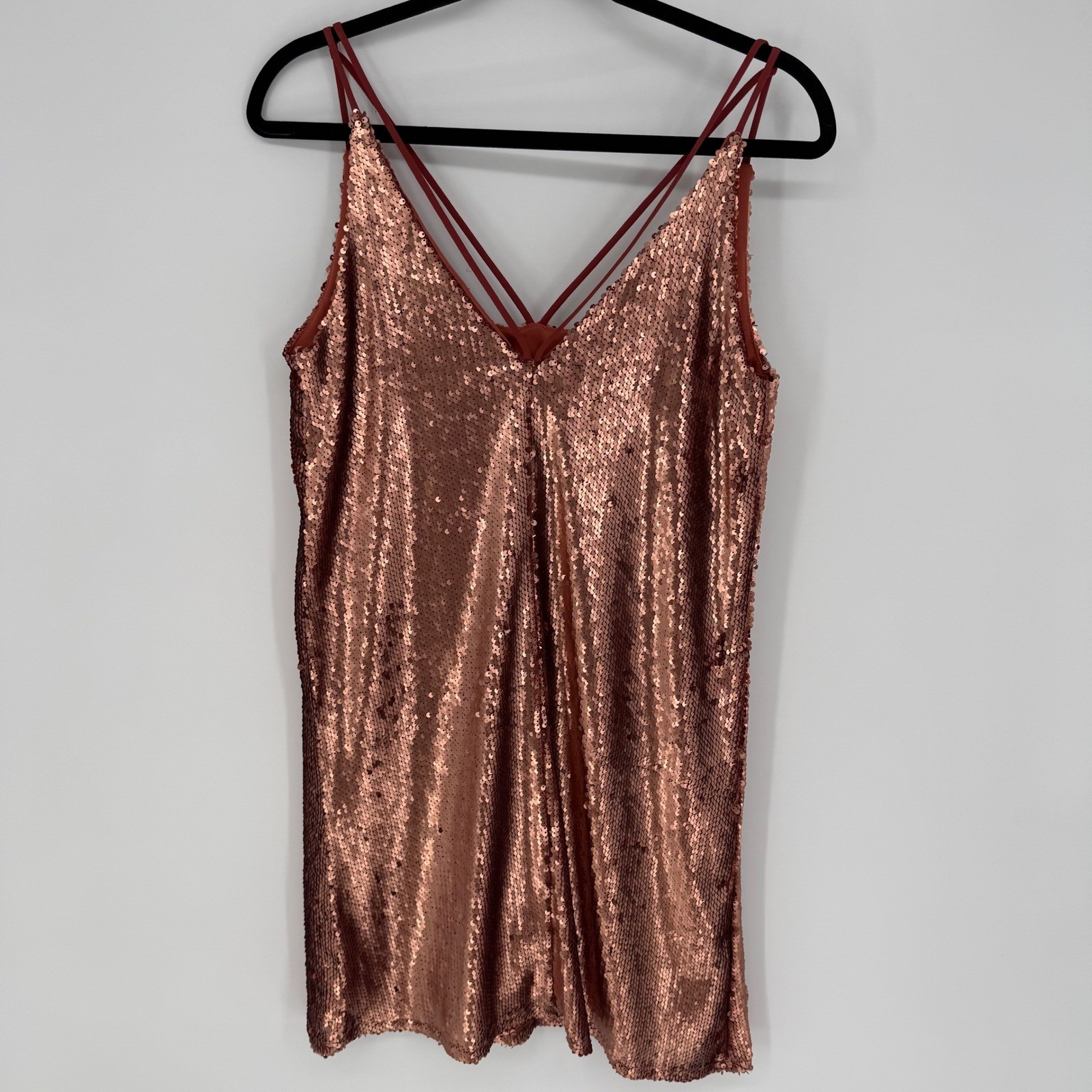 AAKAA SEQUIN MINI DRESS NWT SMALL BRONZE COPPER FLASHY SPARKLE GLIMMER