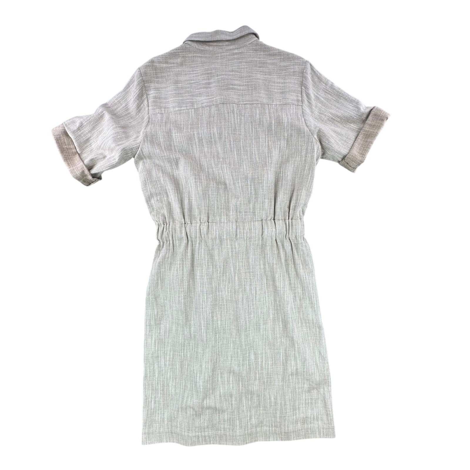 Kiton Napoli Women Taupe Wool Blend Drawstring Shirt Dress Made In Italy 32″