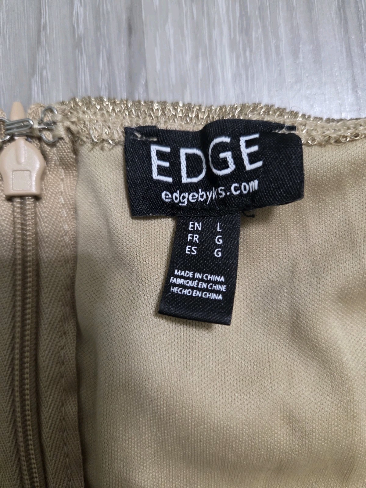 EDGE Women’s Gold Ruched Halter Mini Dress L Knit Polyester Zip Solid