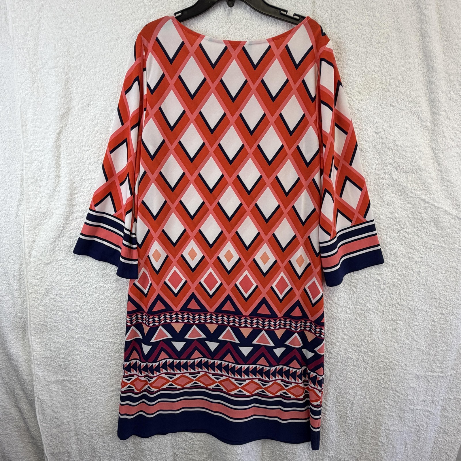 Laura Jeffries Dress Womens 12 Multicolor Geometric 3/4 Sleeve Shift Knee Length