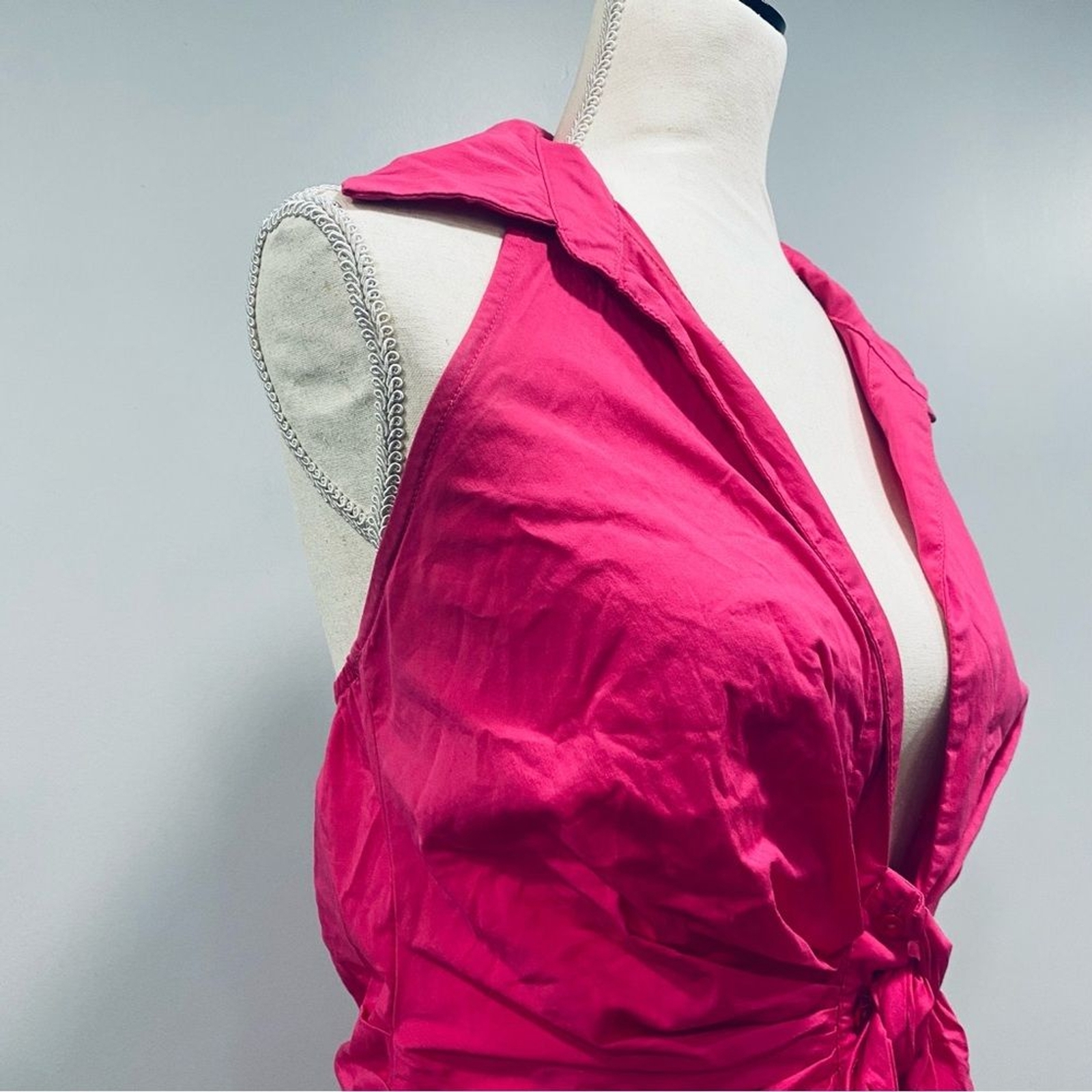HERS & MINE S Hot Pink Halter Tie Front Mini Dress Romantic Coquette Barbiecore