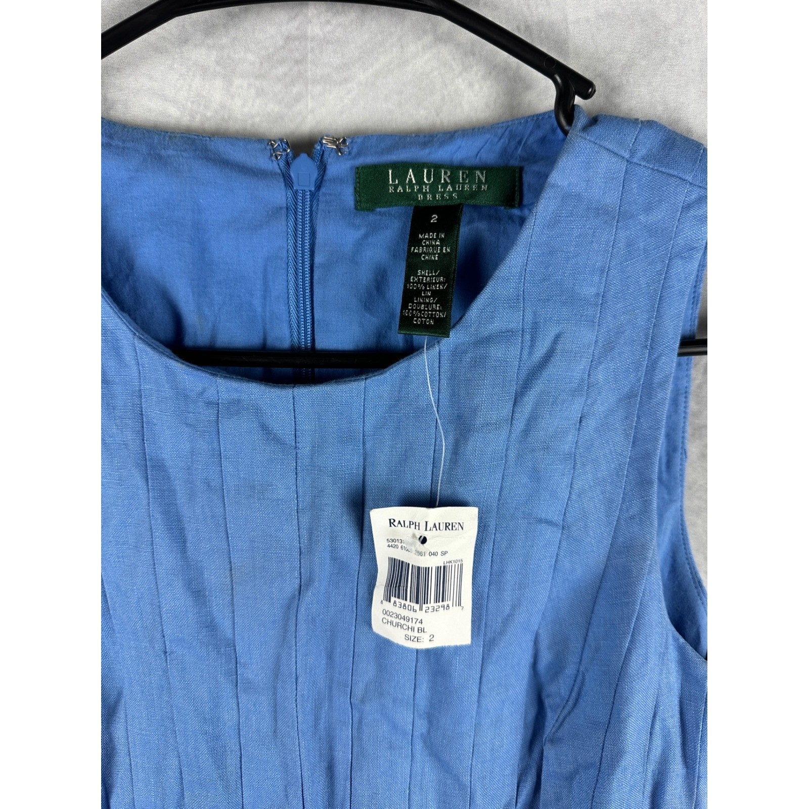 Lauren Ralph Lauren Blue Linen Pintuck Pleated Fit Flare Dress NWT Size 2