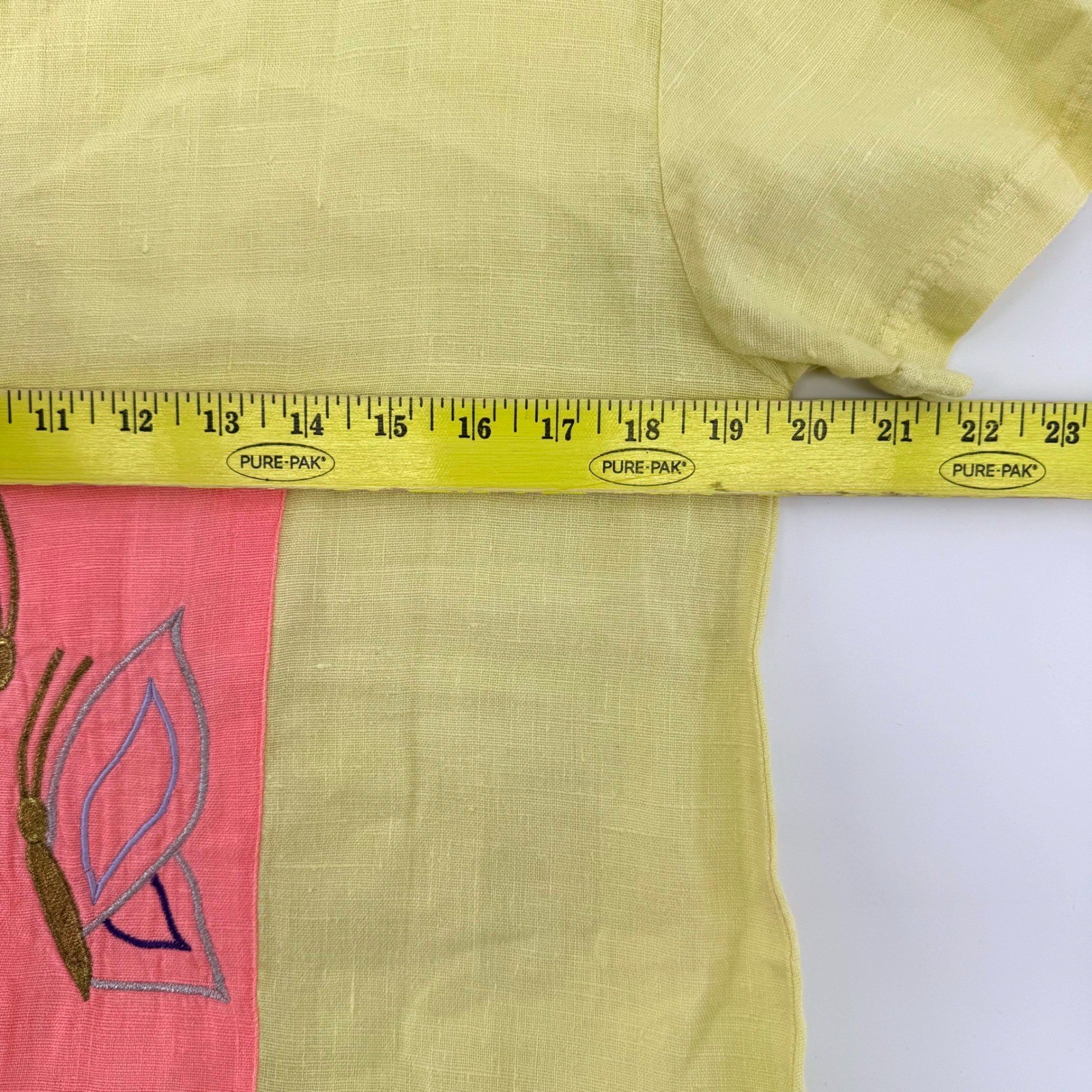 Costa Brava Spain Yellow Linen Lagenlook Maxi Tunic Dress Butterfly Short Sleeve