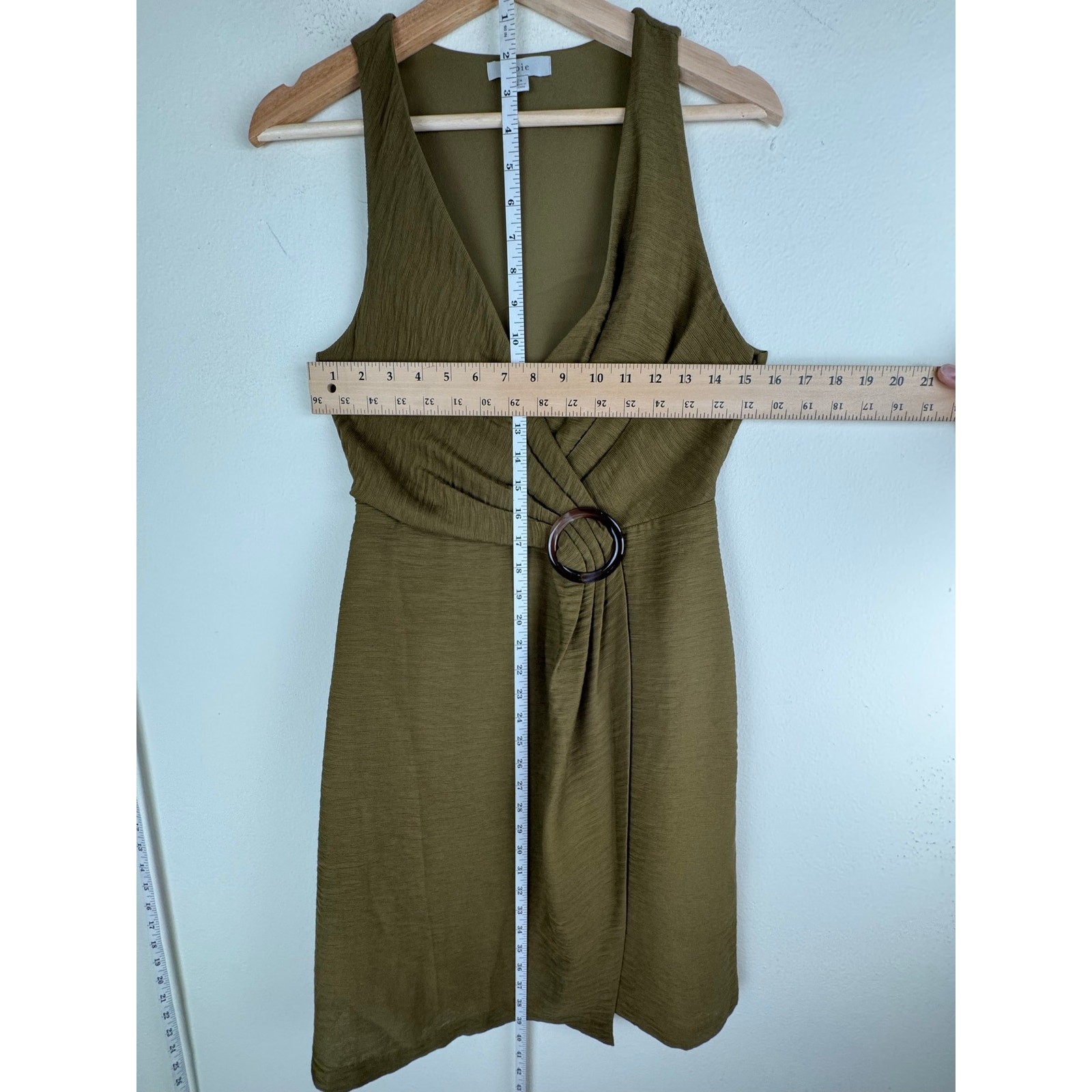 Joie Viara Olive Green Faux Wrap V Neck Sleeveless Dress 4
