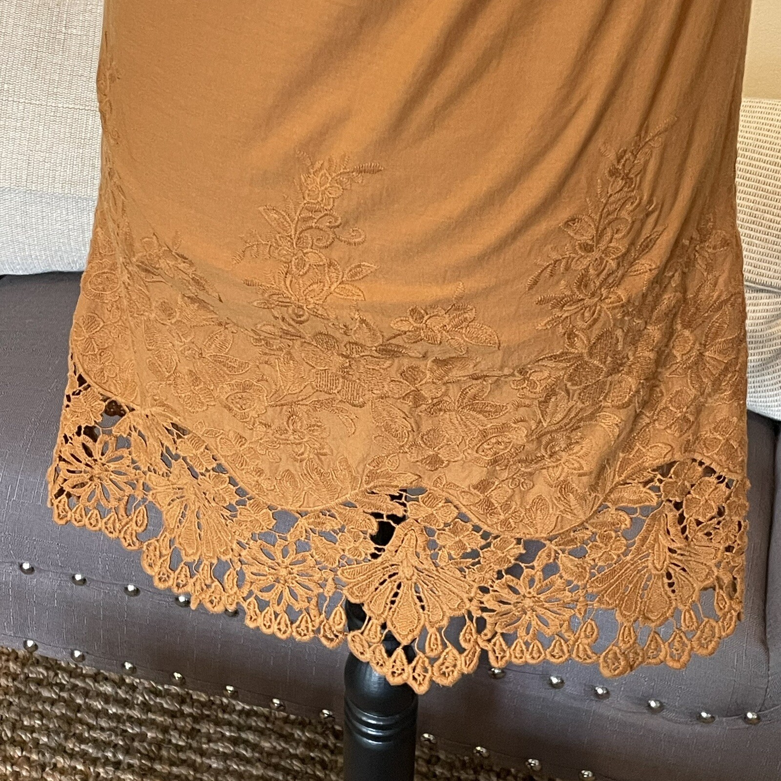 Madewell Eyelet Embriodered Cold Shoulder Dress Burnt Orange Cotton Size XXS