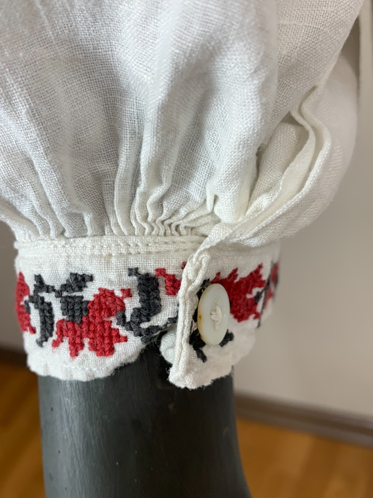 Vintage Ukrainian Embroidered Linen Vyshyvanka Dress Handmade Folk Shirt