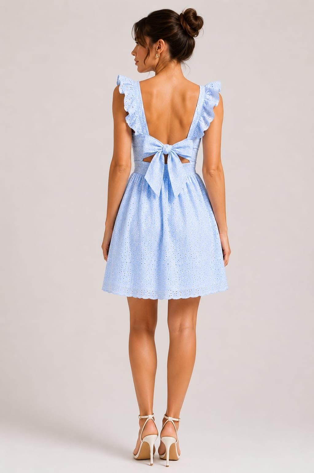 Altar’d State XS Light Blue Eyelet Embroidered Mini Dress Ruffle Sleeve