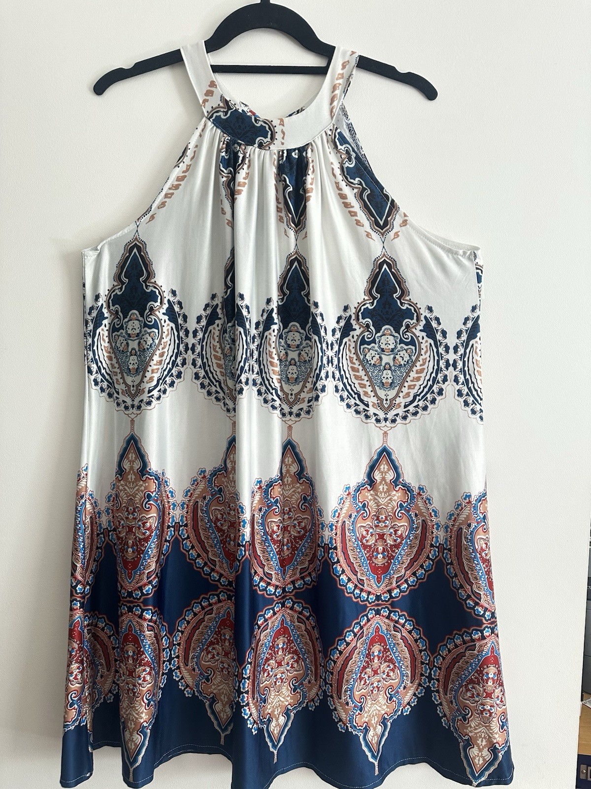 Rosi Women’s L White Blue Red Paisley Halter Tie Neck Sleeveless A-Line Midi