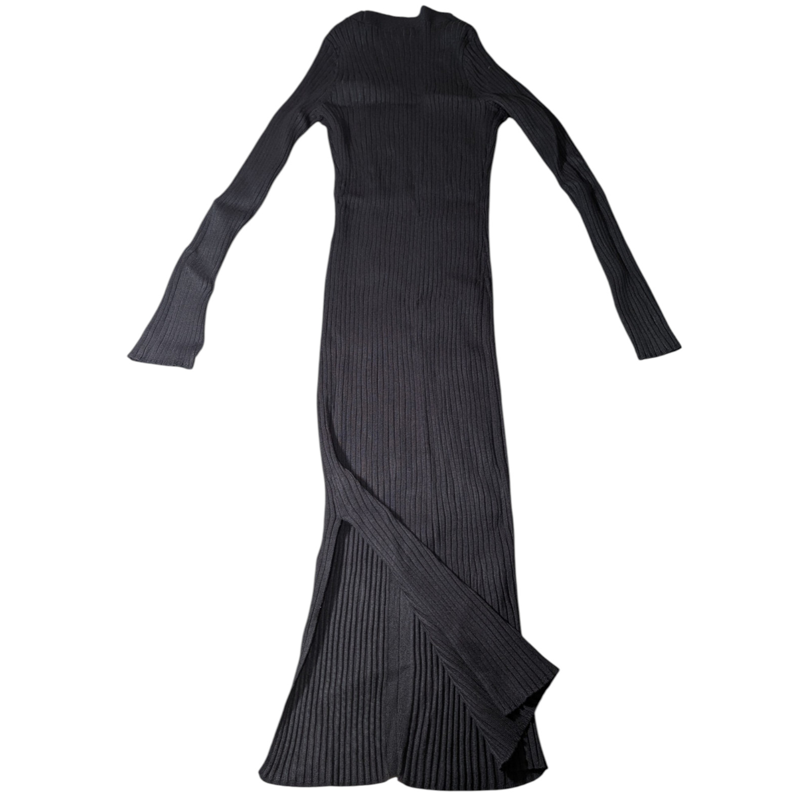 Women’s Long Black Ribbed Dress Long Sleeve – Please See Pics Of Measurements