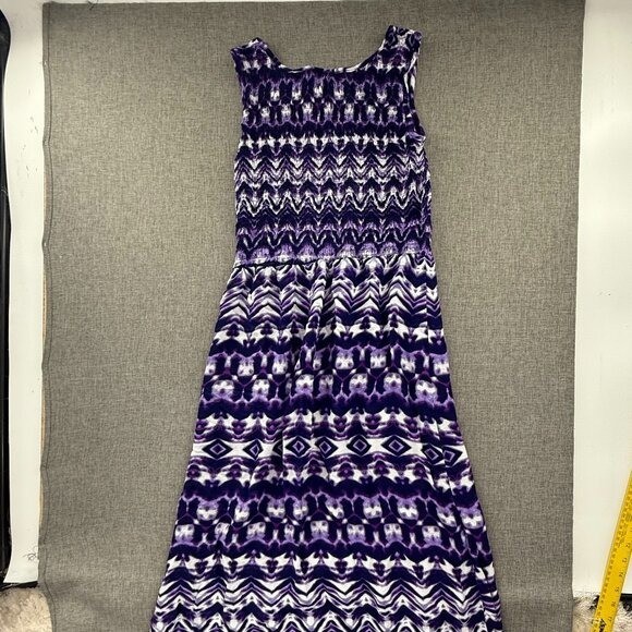 Elementz Boho Maxi Dress Petite Large Purple & White Sleeveless Stretchy Rayon