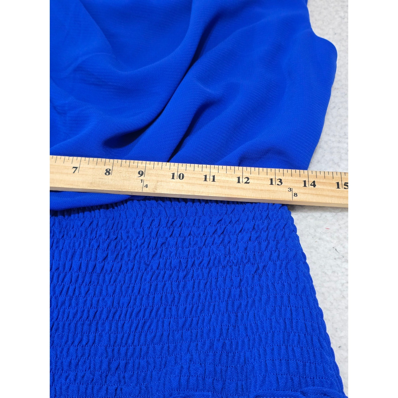 TCEC Royal Blue Cowl Neck Smocked Waist Tiered Ruffle Mini Dress Small NWT