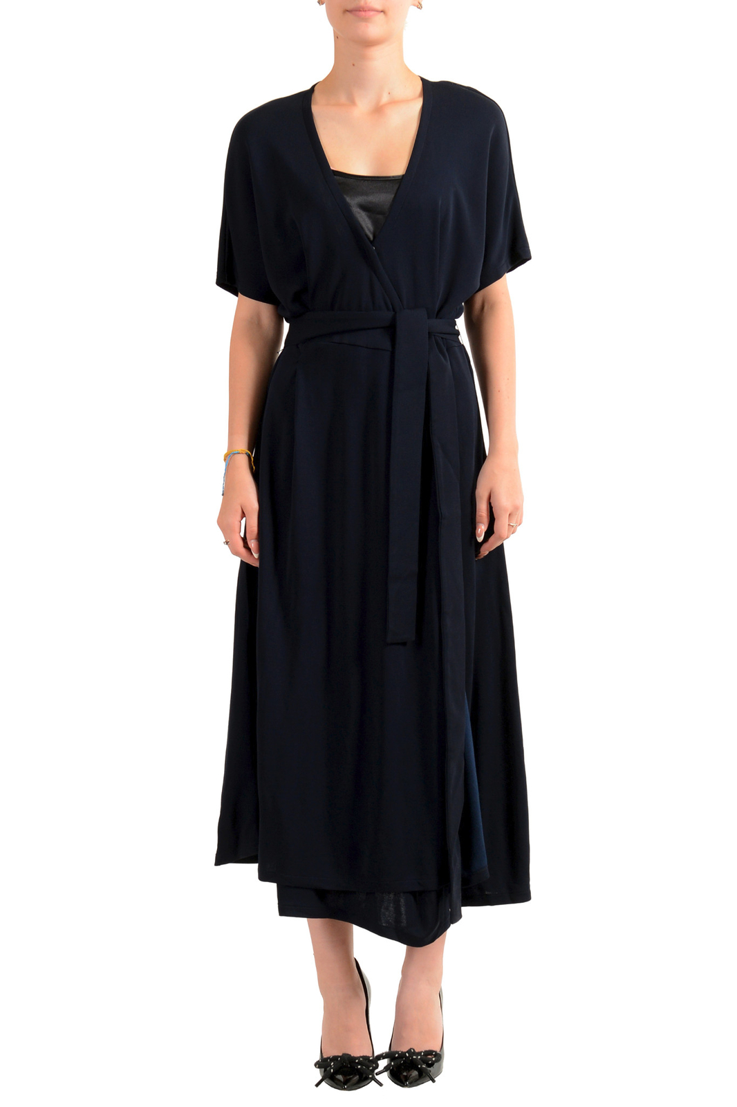 Hugo Boss Women’s “Efiana” Blue Fit & Flare Short Sleeve Belted Dress US L IT 44