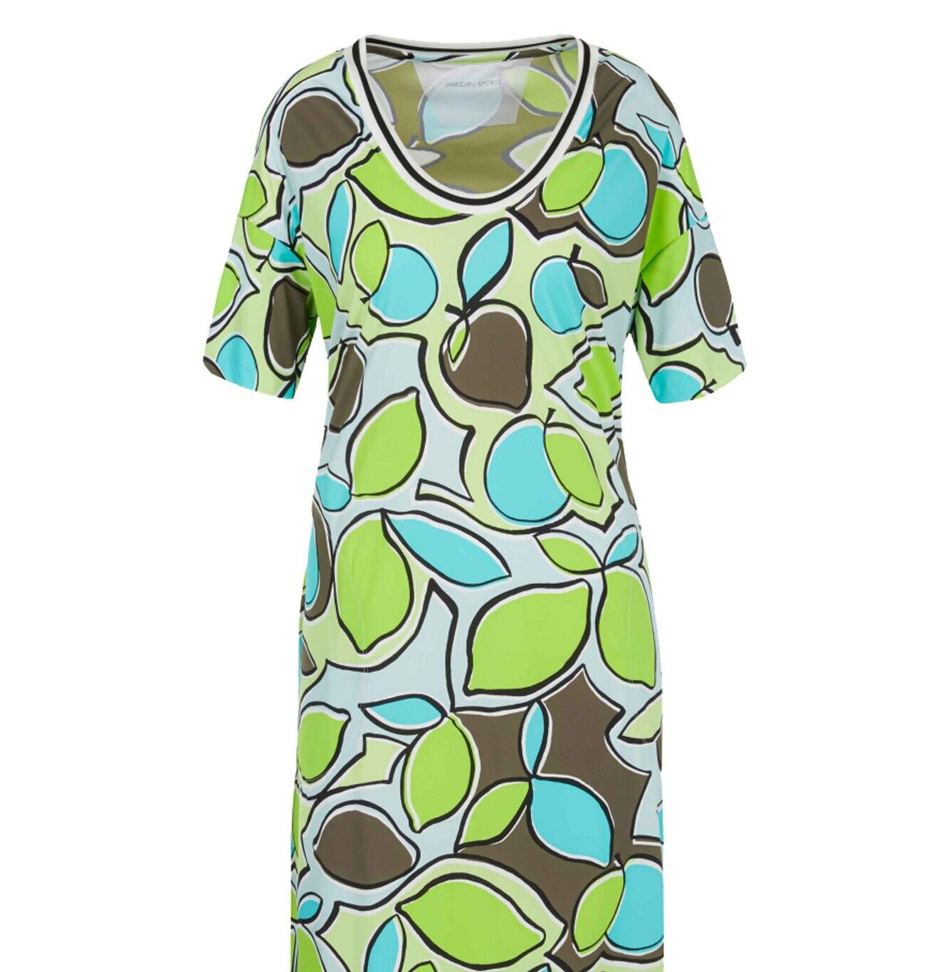 MARC CAIN SPORTS Size 6? Fruit Print Jersey Dress-Tunic Lime Green Short Sleeves