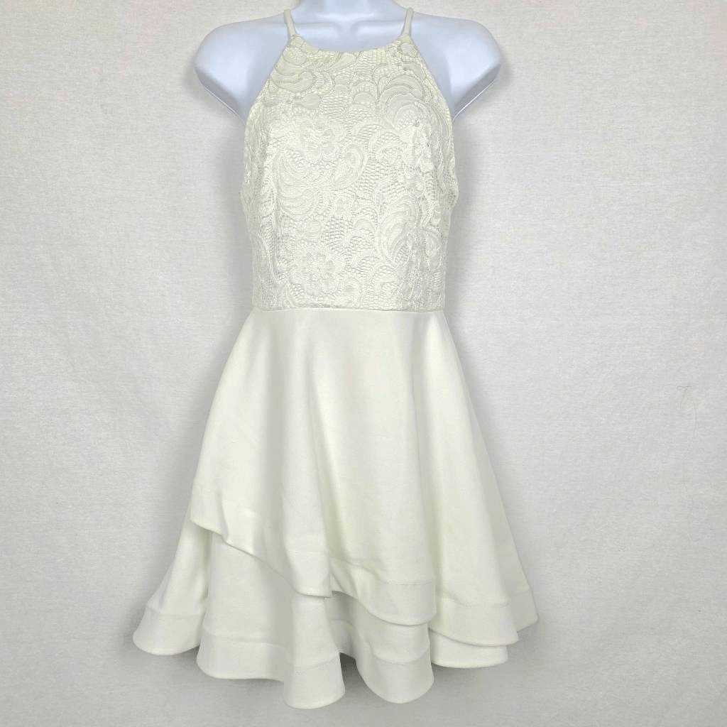 B. Darlin White Lace Halter Fit & Flare Dress Size 7/8