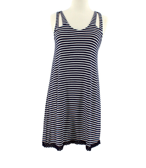 Red Camel Tank Dress Size XS Sleeveless Blue Ivory Stripes Crisscross Back Strap