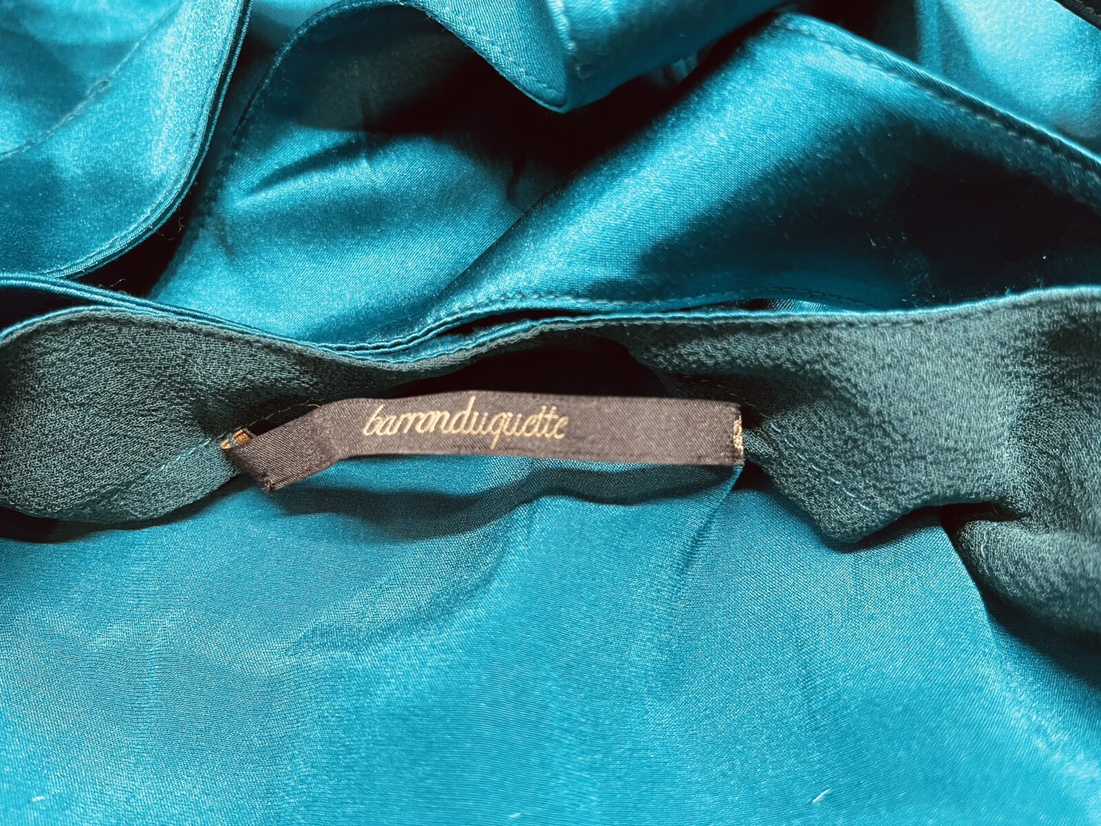 NEW BARRON DUQUETTE Medium 35” Bust Teal Silk Satin Long Dress *AS IS See Pics