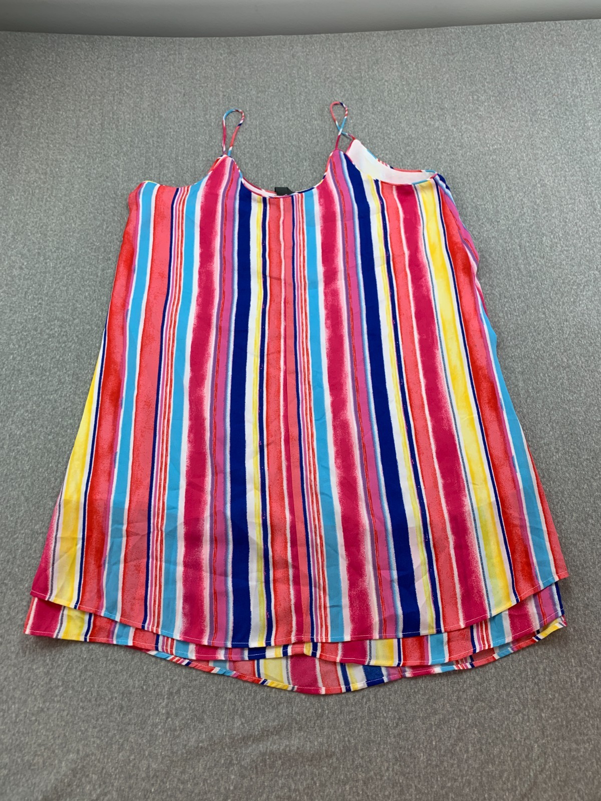 Francesca’s Candy Stripe Slip Dress Womens Small Pink Yellow Blue Tiered Flowy