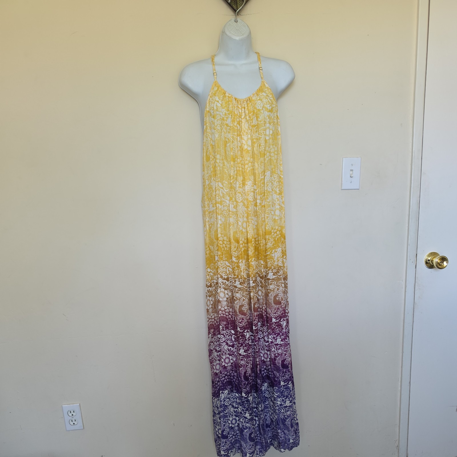 Forever 21 Floral Ombre Maxi Dress Lace Back Chiffon Adjustable Straps S