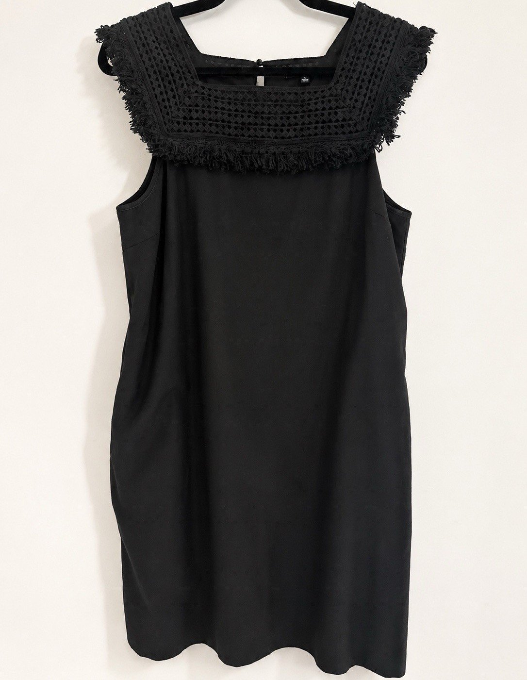 Madewell Sundream Black Fringe Crochet Shift Dress Pockets Cotton Modal Size 8