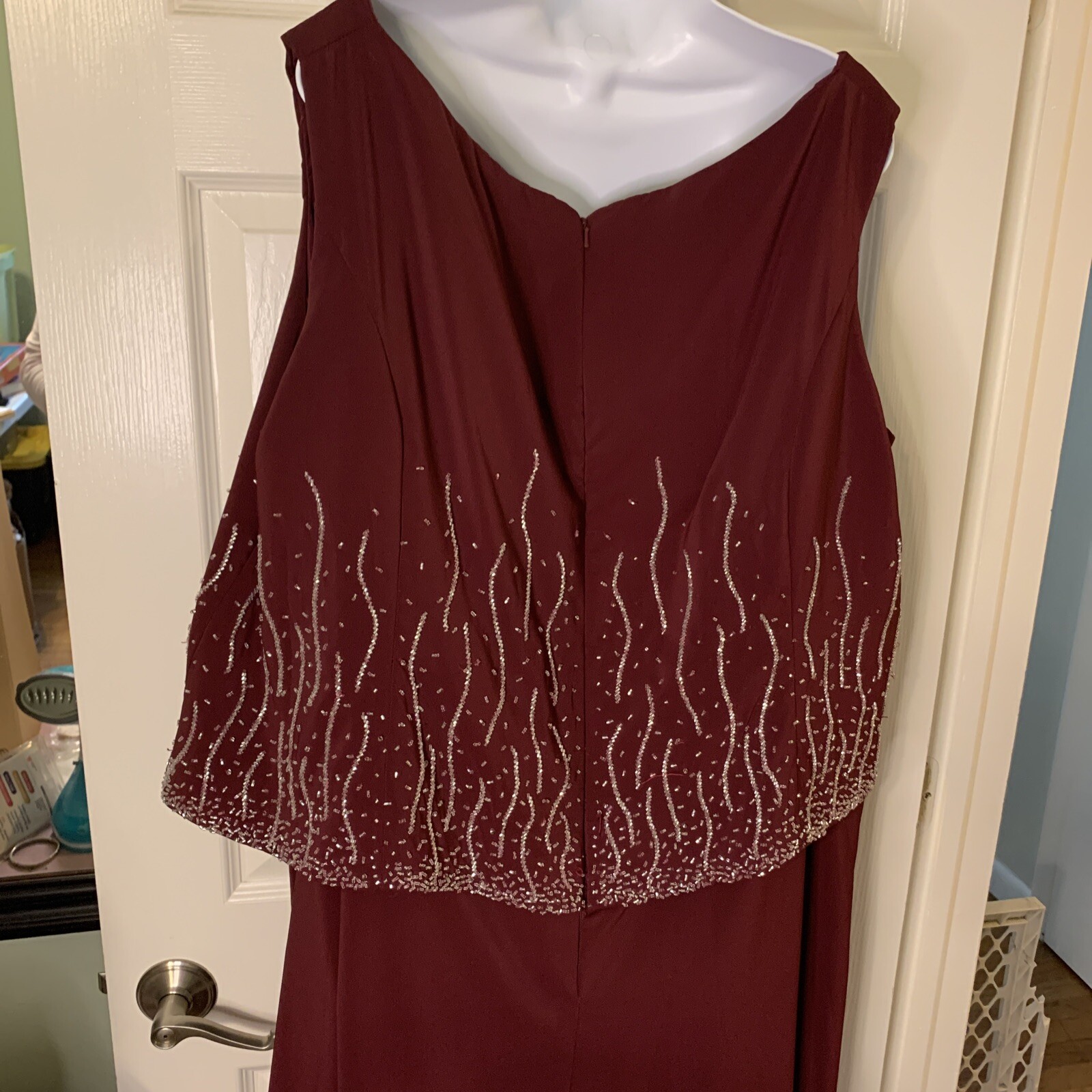 Sleeveless Full Length Lined Gown, Please See Measurements, Maroon, Beading