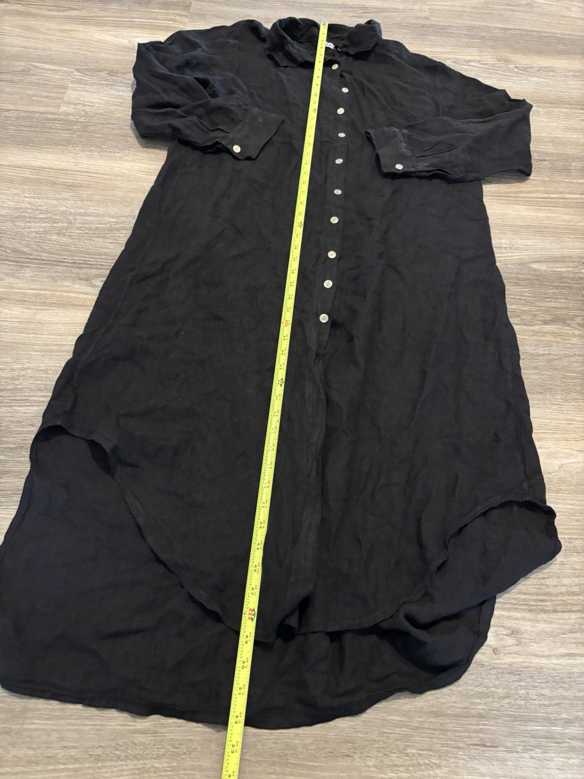 Colette 100% Linen Italy Lagenlook Black Dress Oversized Button One Size S-XXL
