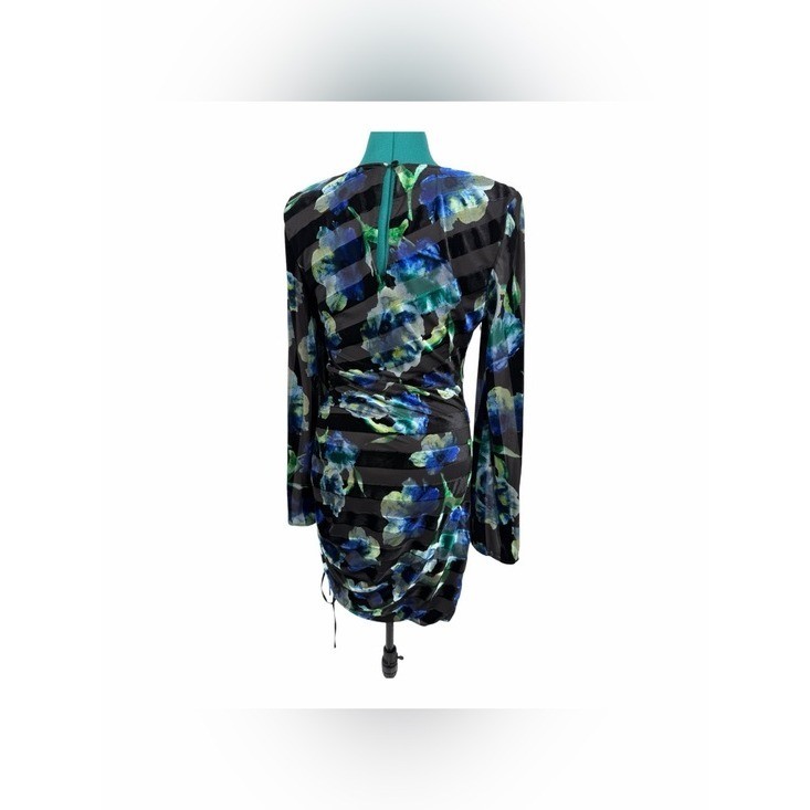 Ramy Brook Dexter Metallic Floral Velvet Mini Dress SZ 6 Ruched Mixed Media