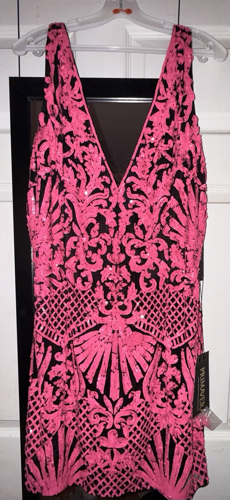 Primavera Sequin V-Neck Sleeveless Maxi Bodycon Dress Black/Neon Pink 20W