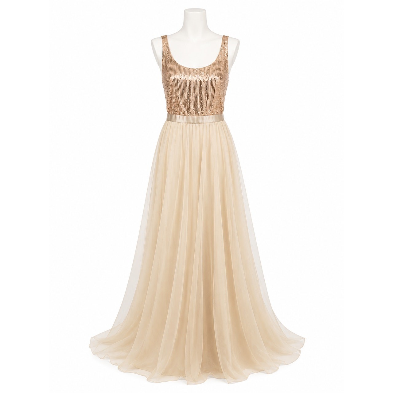 Sequin Tulle Formal Gown Champagne Prom Wedding Bridesmaid Fairycore Dress M