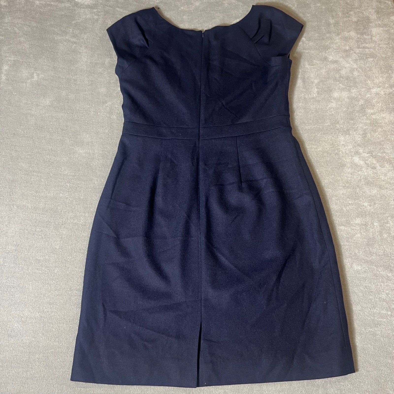 J.Crew Navy Blue 100% Wool Asymmetrical Drape Neck Sheath Dress Size 12