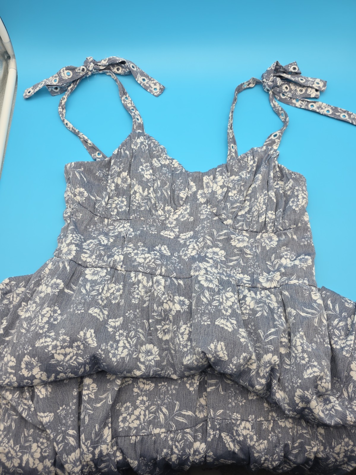 Trixxi Women’s Floral Milkmaid Midi Dress Blue White, Size M
