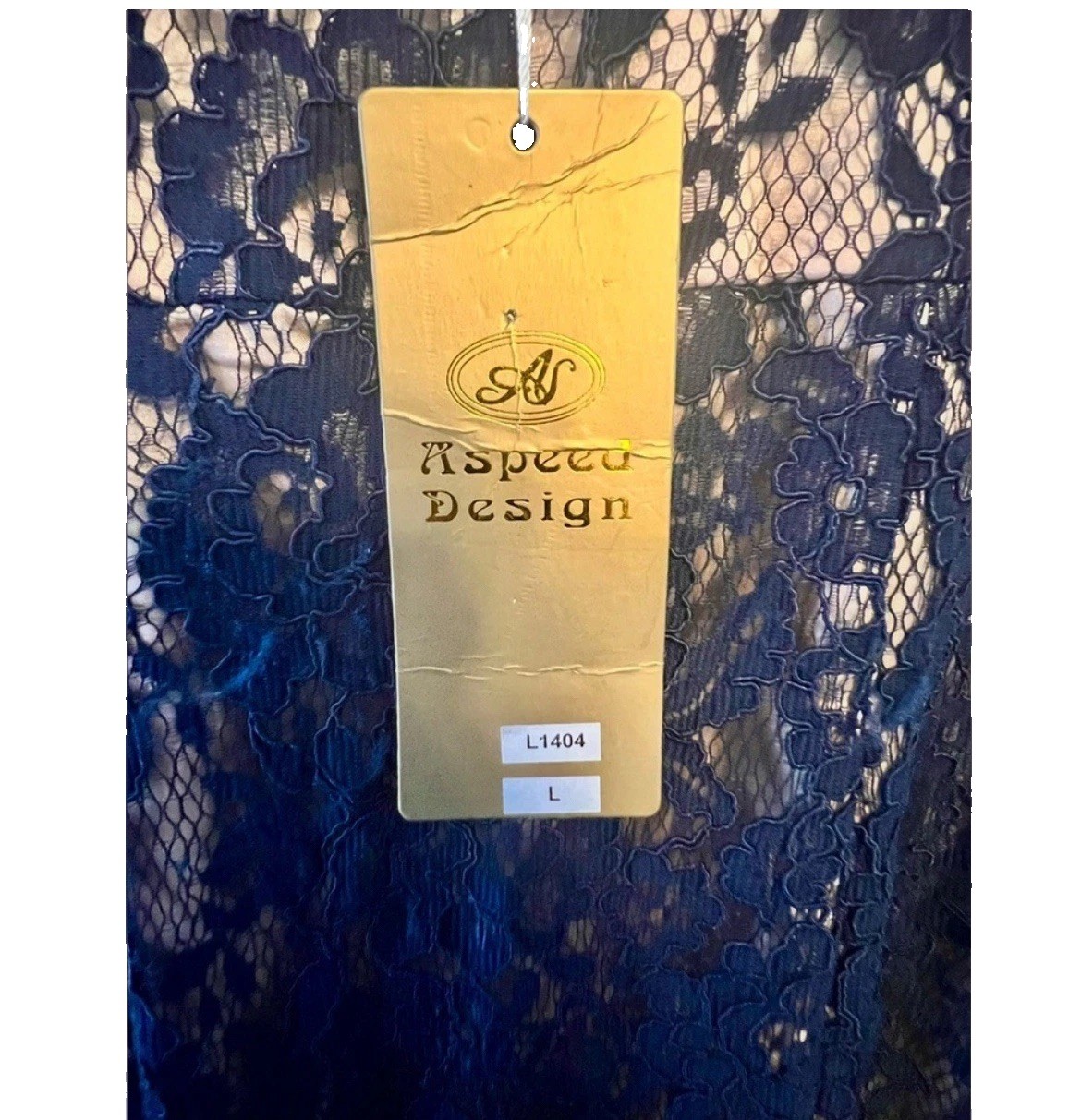 FREE SHIPPING Aspeed Design Hand Beaded Gown Navy Blue Sz L NWT