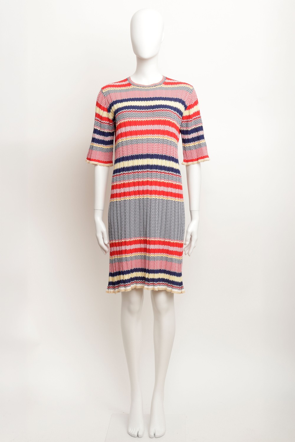 CELINE PHOEBE PHILO 2015 STRIPE KNIT STRETCH DRESS MULTI COLOUR RIBBED VISCOSE