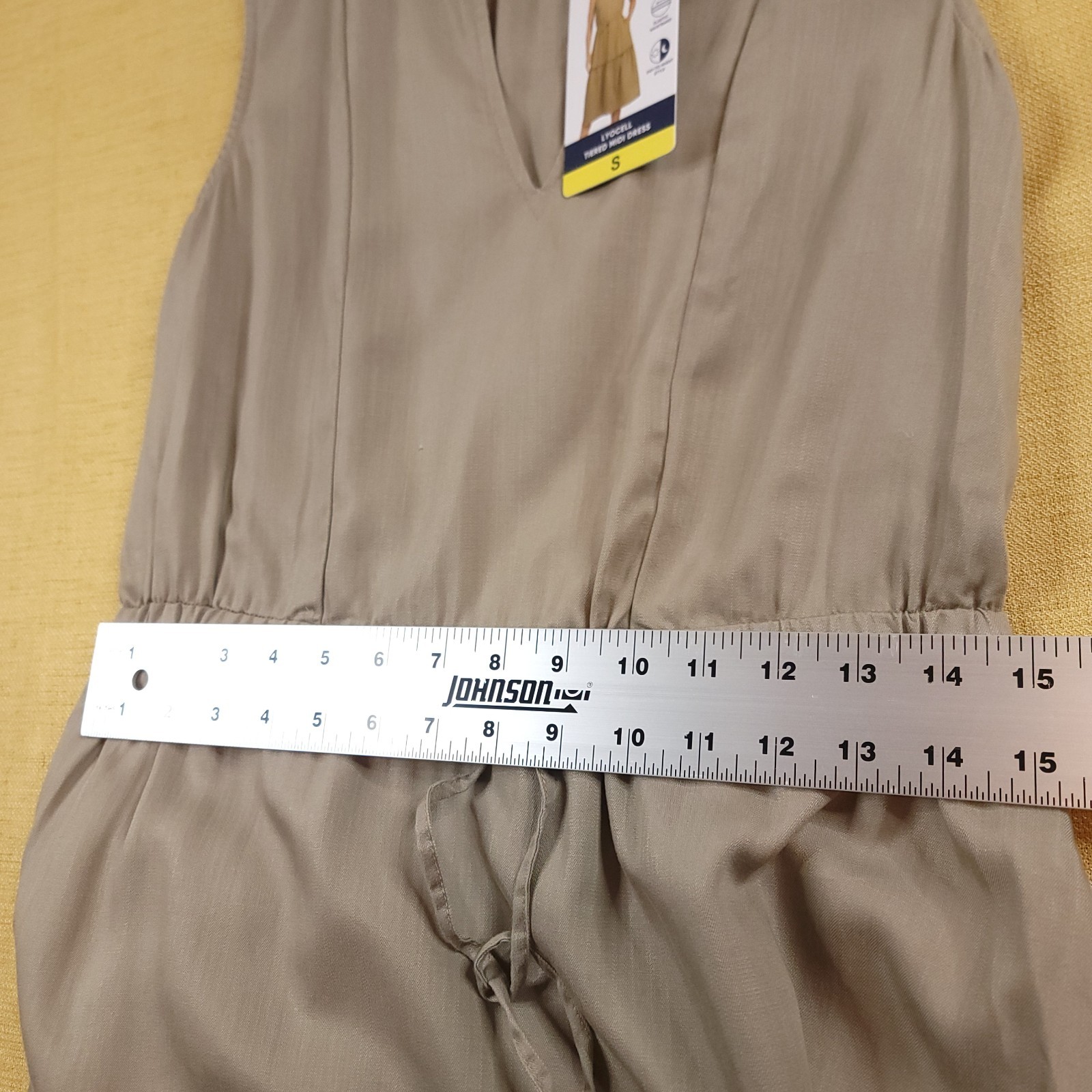 NWT Lands’ End Women’s Small Rayon Midi Dress Tiered Elastic Waist Tan V-Neck