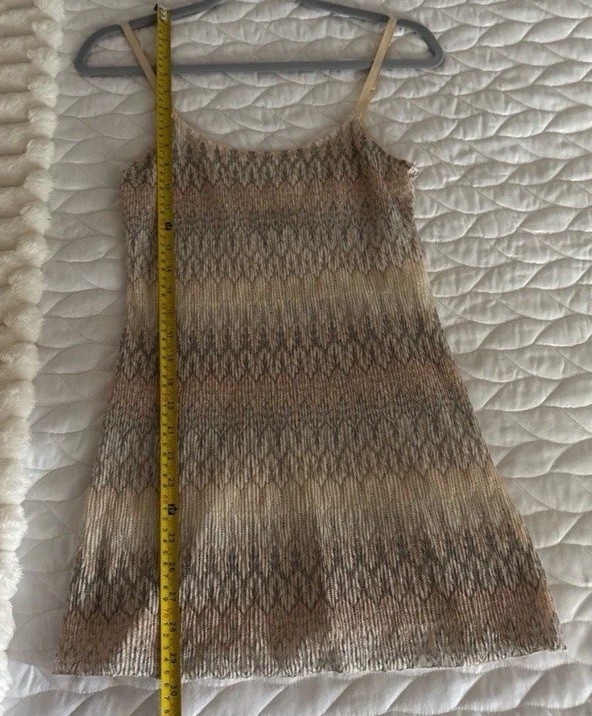 🪴Intimately Free People Beige Pink Gray Abstract Knit Slip Mini Dress XS