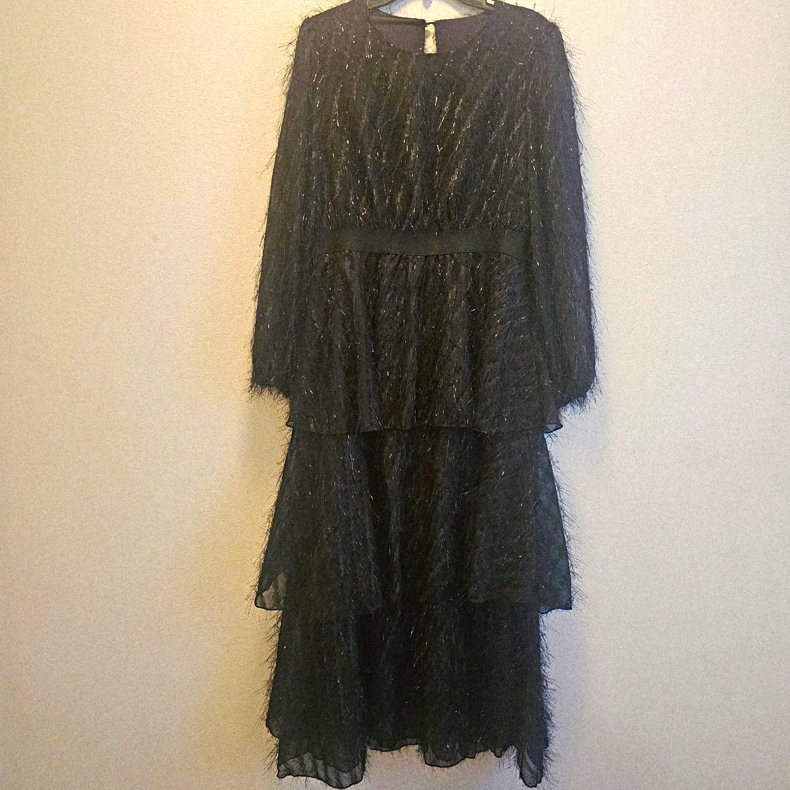 SHEIN Women’s Black Tiered Sheer Mesh Sequin Long Sleeve Midi Dress XL