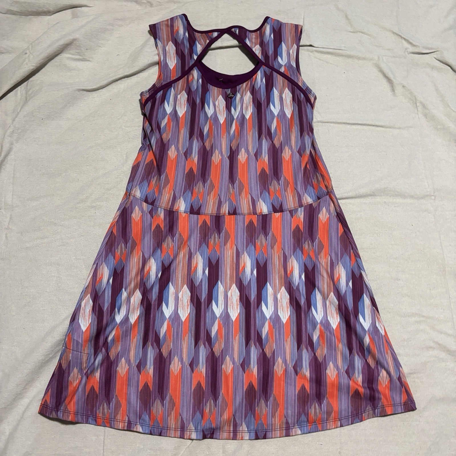 Prana Calico Athletic Dress Grapevine Gemstone Open Back Shelf Bra Pocket Size L