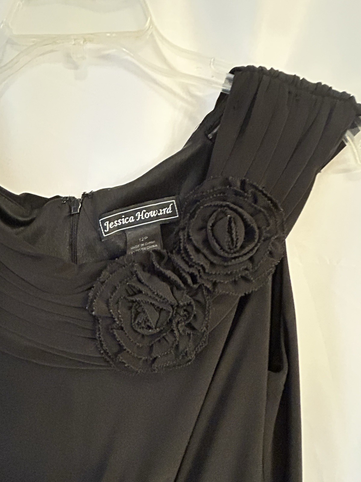 Jessica Howard Black Solid Fit & Flare Sleeveless Knee Length Dress Size 12P