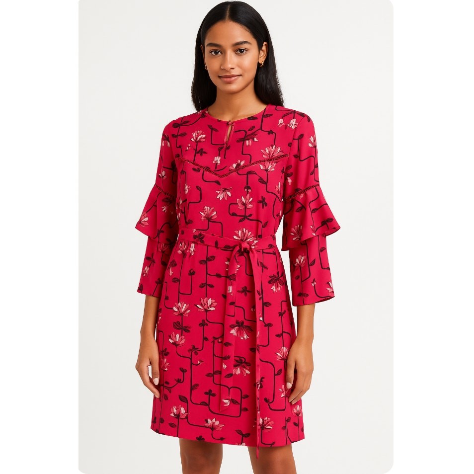Ann Taylor Sz 4 Hot Pink Dress Floral Flowy Feminine Lined Work Church Modest