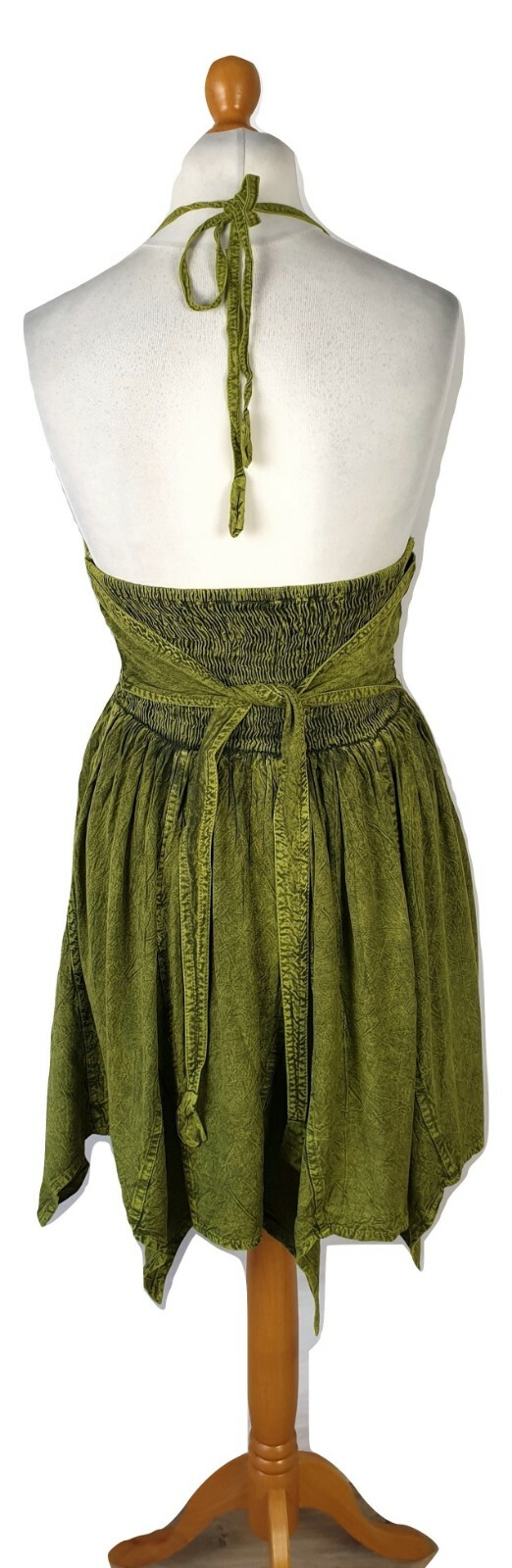 Bohemian Halter Dress Knee Length Pixie Hem Smocked Back Embroidered 8 10 12 14