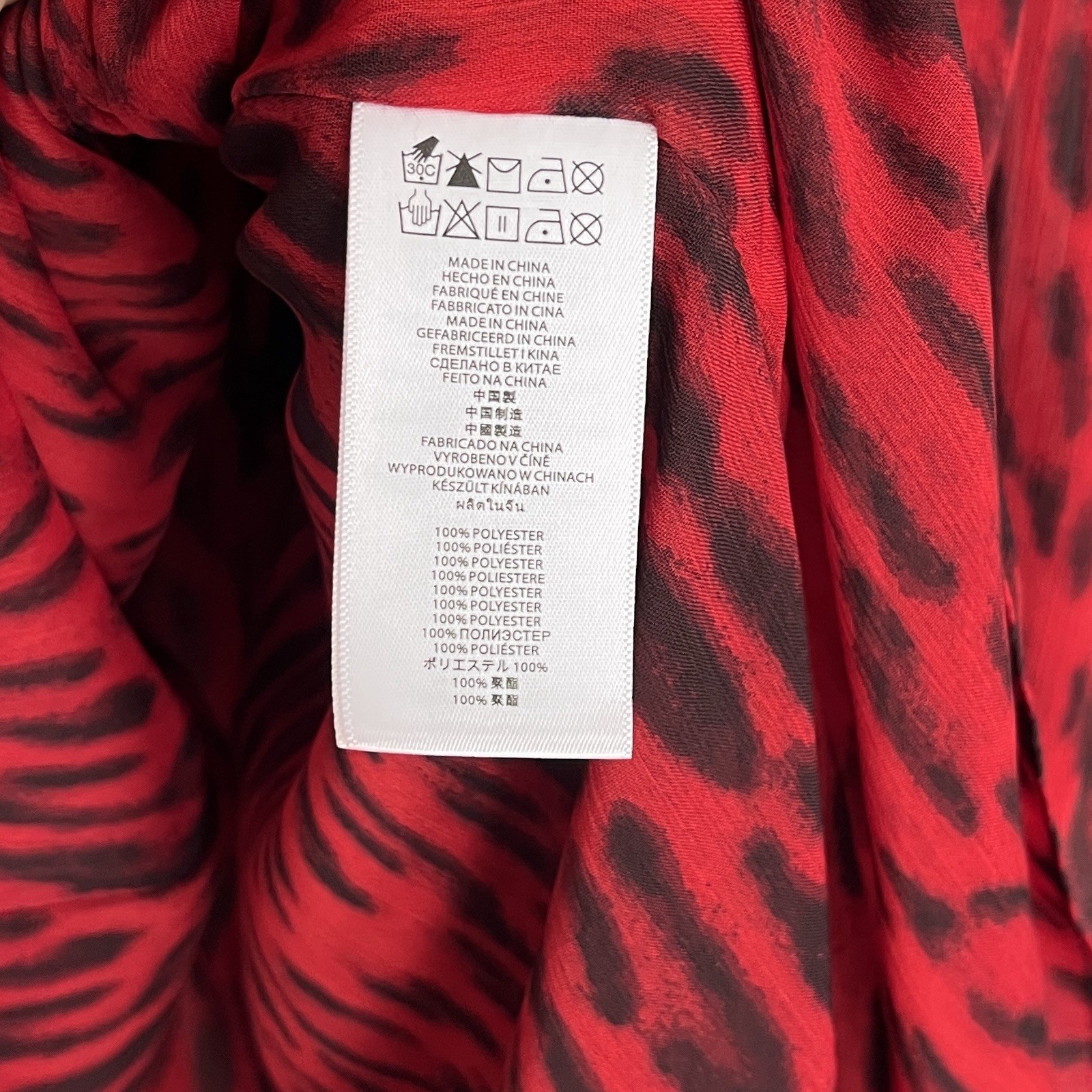 Michael Kors Leopard Print Georgette Mini Dress Red Blaze Long Sleeve 8 NWT