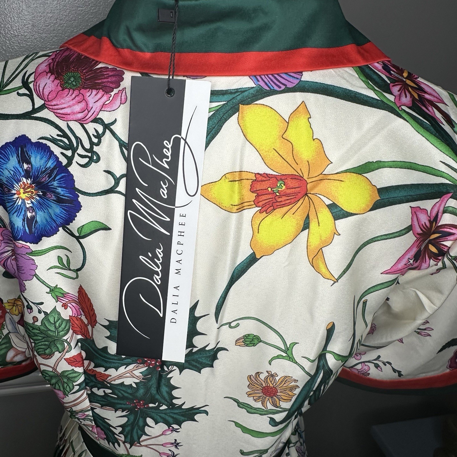 NWT Dalia MacPhee Floral Collard Midi Dress Button Pleated